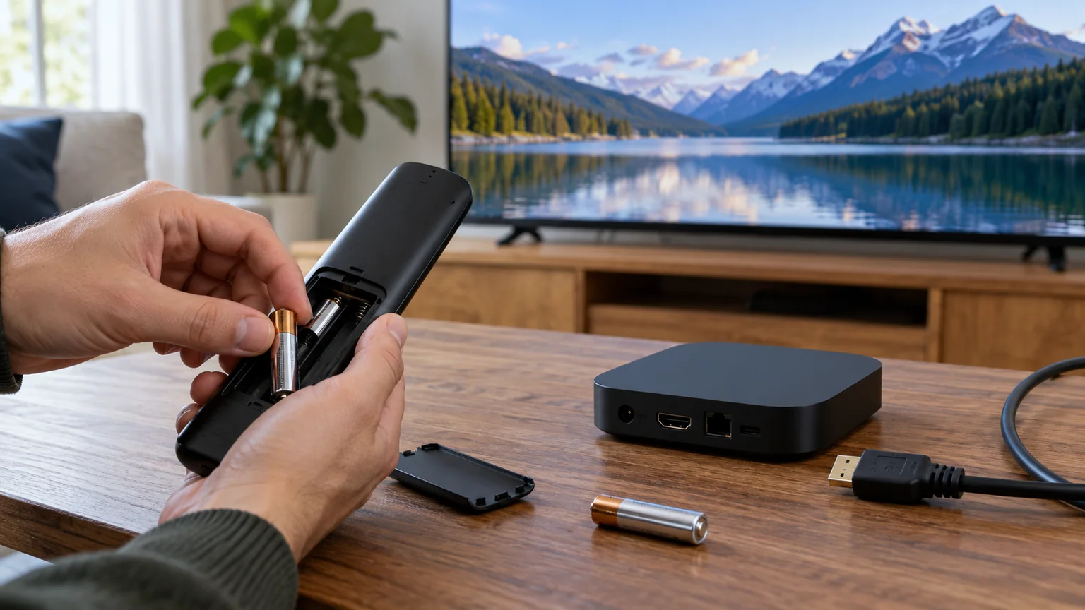 خارج کردن باتری کنترل و جدا کردن دستگاه HDMI برای عیب‌یابی تلویزیون